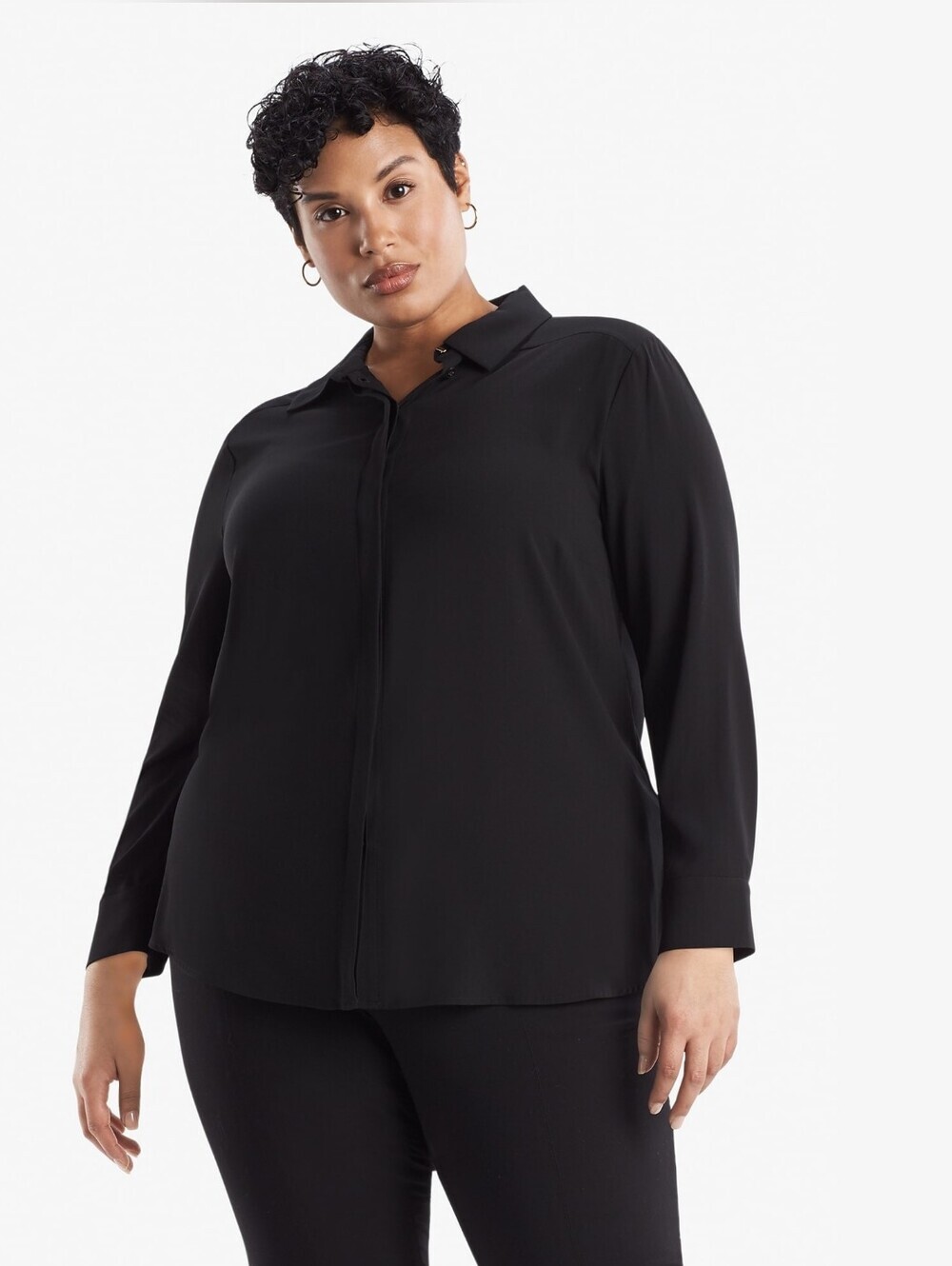 M.M. LaFleur Lagarde Hidden Button Blouse Size 12 Black Career Core Workwear Top